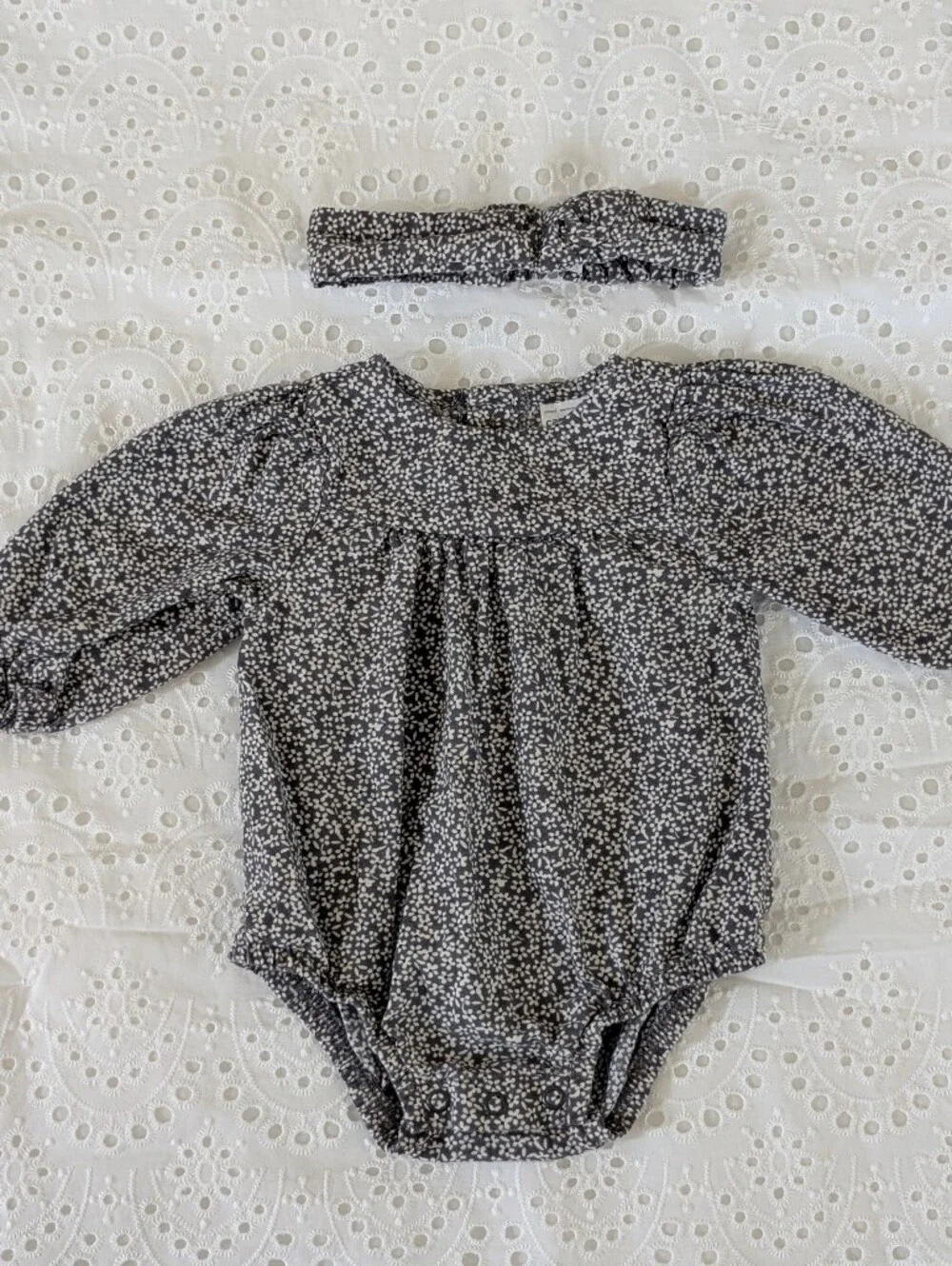 Carter's Black and White Floral Long-Sleeve Pajama Top with Headband